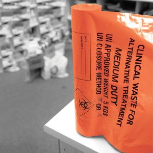 Orange Clinical Waste Sacks on a Roll ‑ 90L Medium Duty x 200 sacks